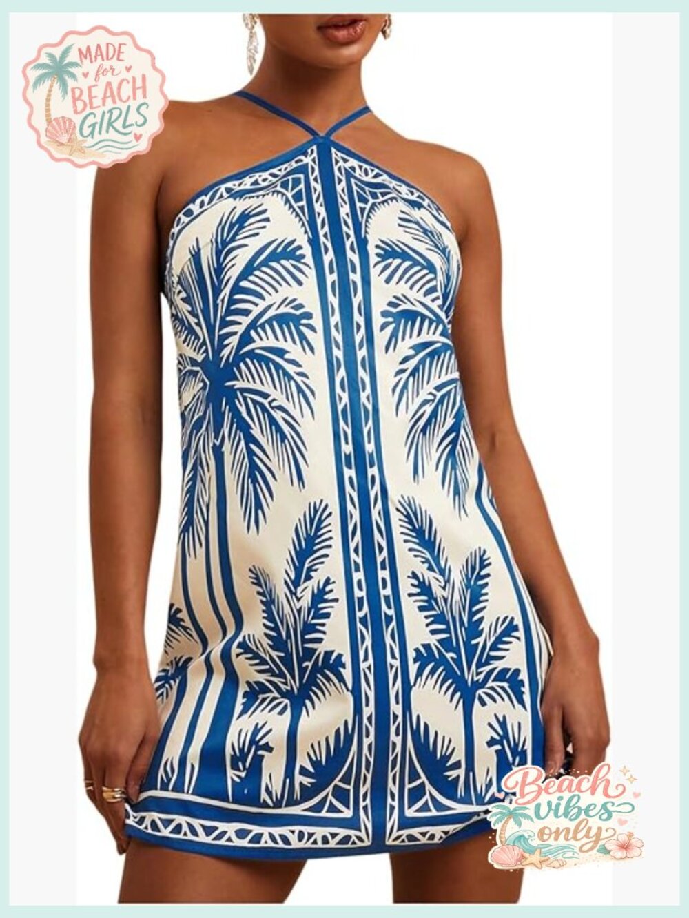 Halter Backless Mini Dress Summer Vacation Boho Tropical Beach Outfit